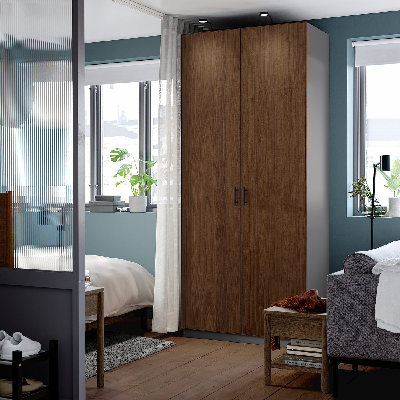 Wardrobe combination, dark gray/walnut veneer 4