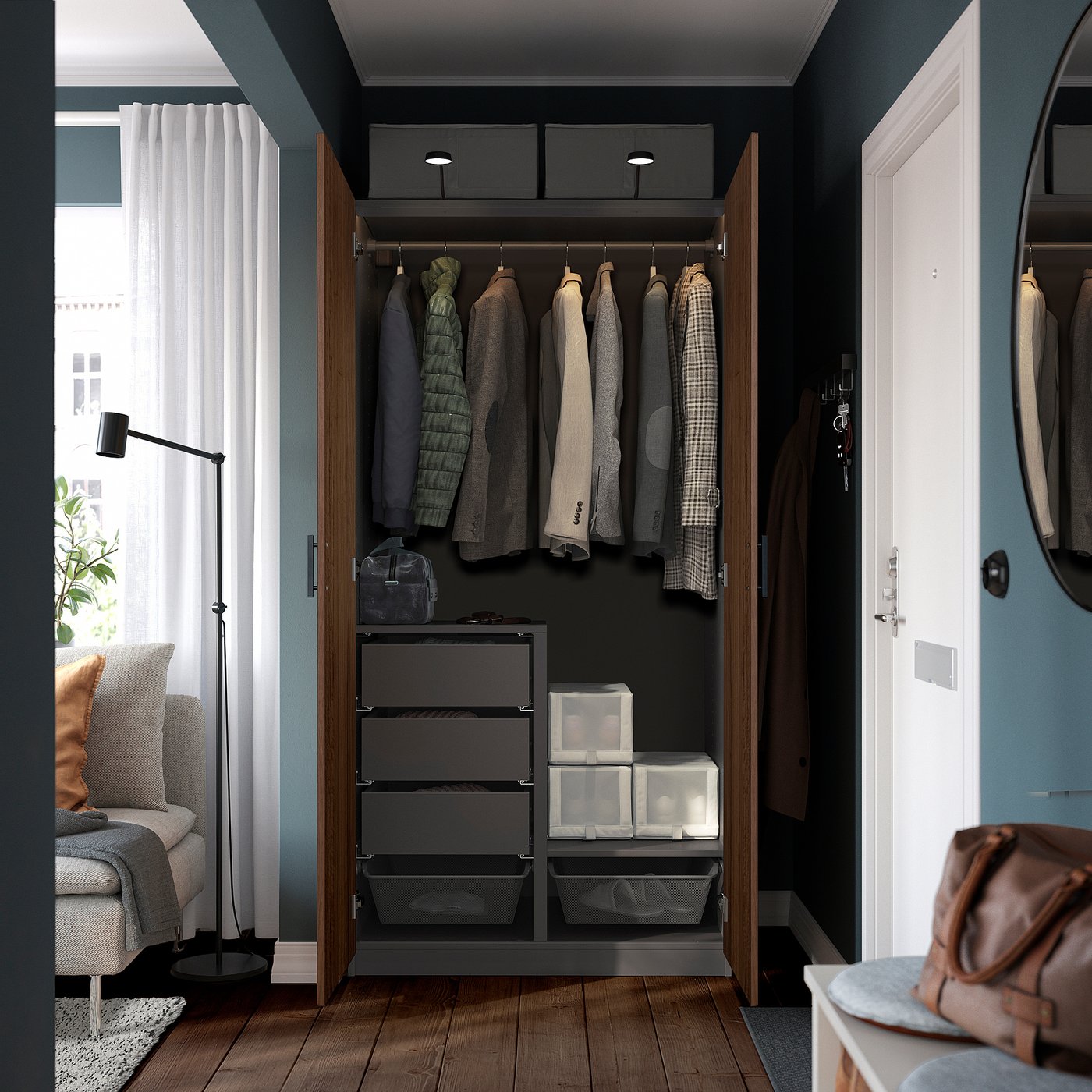 Wardrobe combination, dark gray/walnut veneer 3