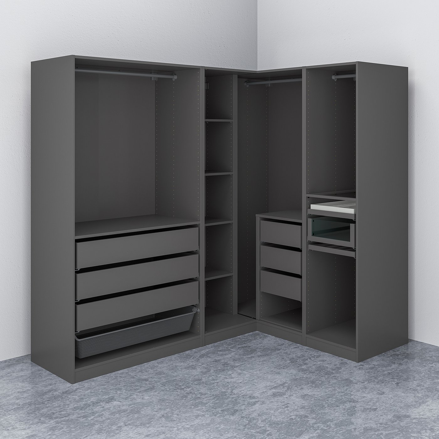 PAX corner wardrobe, dark gray, 827/8/631/4x791/4