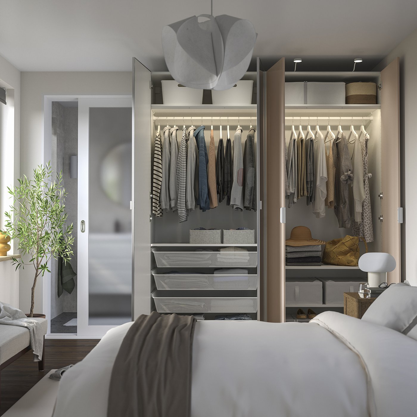 PAX / FARDAL/ÅHEIM wardrobe combination, white high gloss/light