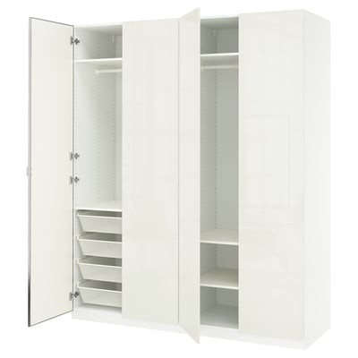 PAX / FARDAL/ÅHEIM Wardrobe combination, white high gloss/white mirror glass, 78 3/4x23 5/8x93 1/8 "