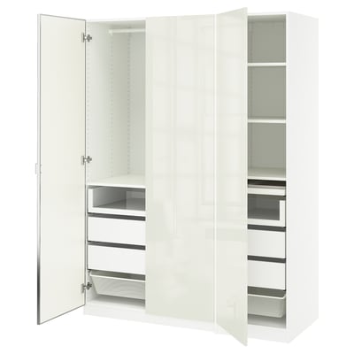 PAX / FARDAL/ÅHEIM Wardrobe combination, white/high-gloss/white mirror glass, 59x23 5/8x79 1/4 "