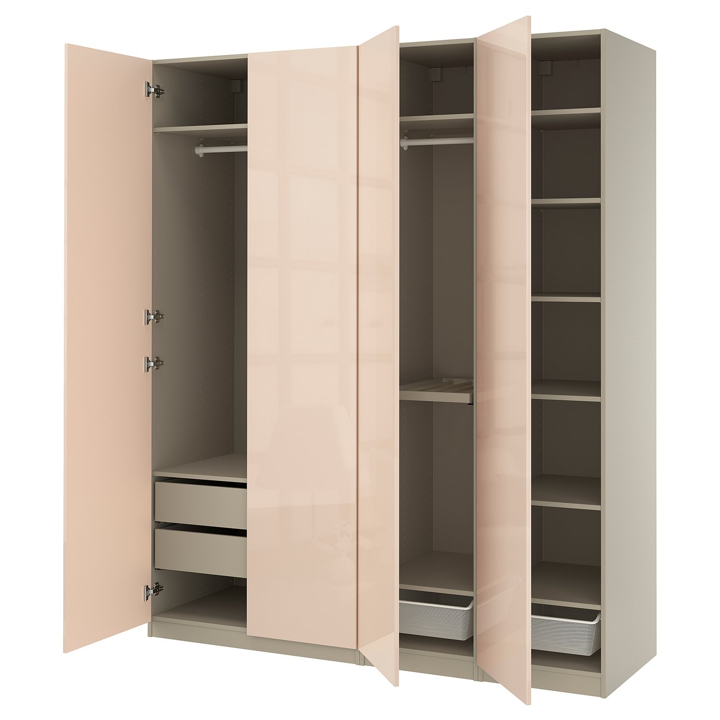 Wardrobe Combination, Gray-Beige/High Gloss Light Orange