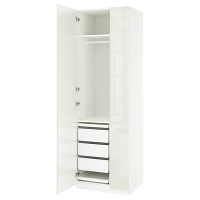 PAX / FARDAL Wardrobe combination, high-gloss/white, 29 1/2x23 5/8x93 1/8 "