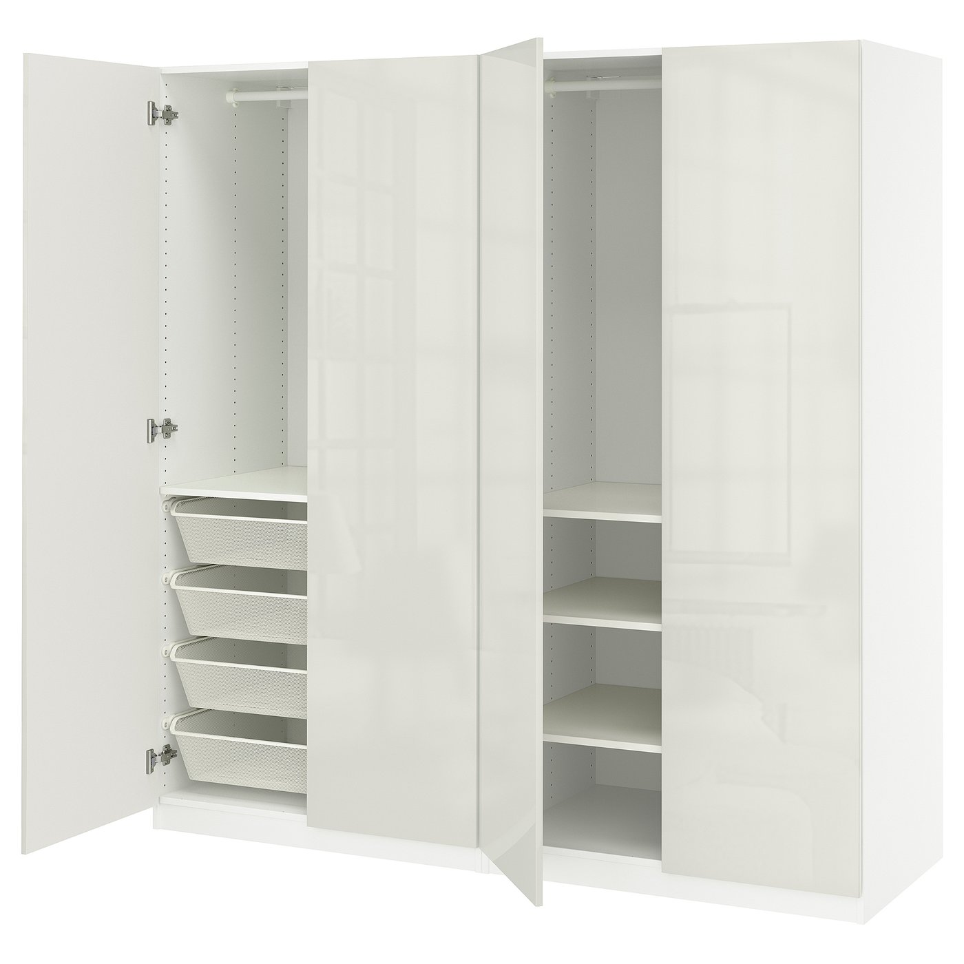 PAX / FARDAL wardrobe combination, white/high-gloss light gray