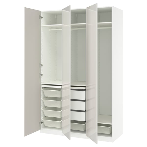 PAX / FARDAL Wardrobe combination, white/high-gloss light gray, 59x23 5/8x93 1/8 "