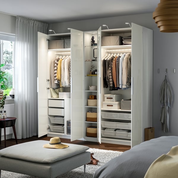 PAX / FARDAL Wardrobe combination, white high gloss/white white, 92 1/2x23 5/8x93 1/8 "