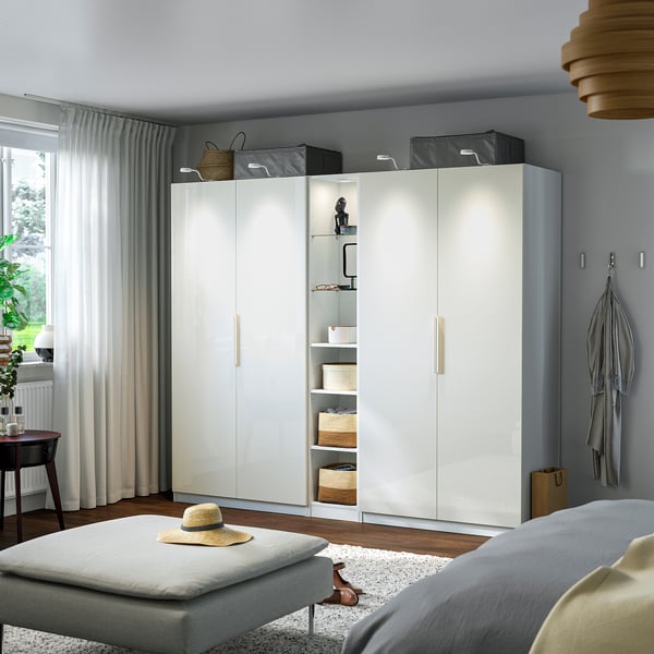 PAX / FARDAL Wardrobe combination, white high gloss/white white, 92 1/2x23 5/8x79 1/4 "