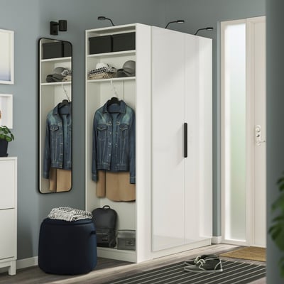 PAX / FARDAL Wardrobe combination, white high-gloss white/white, 47 1/4x23 5/8x79 1/4 "