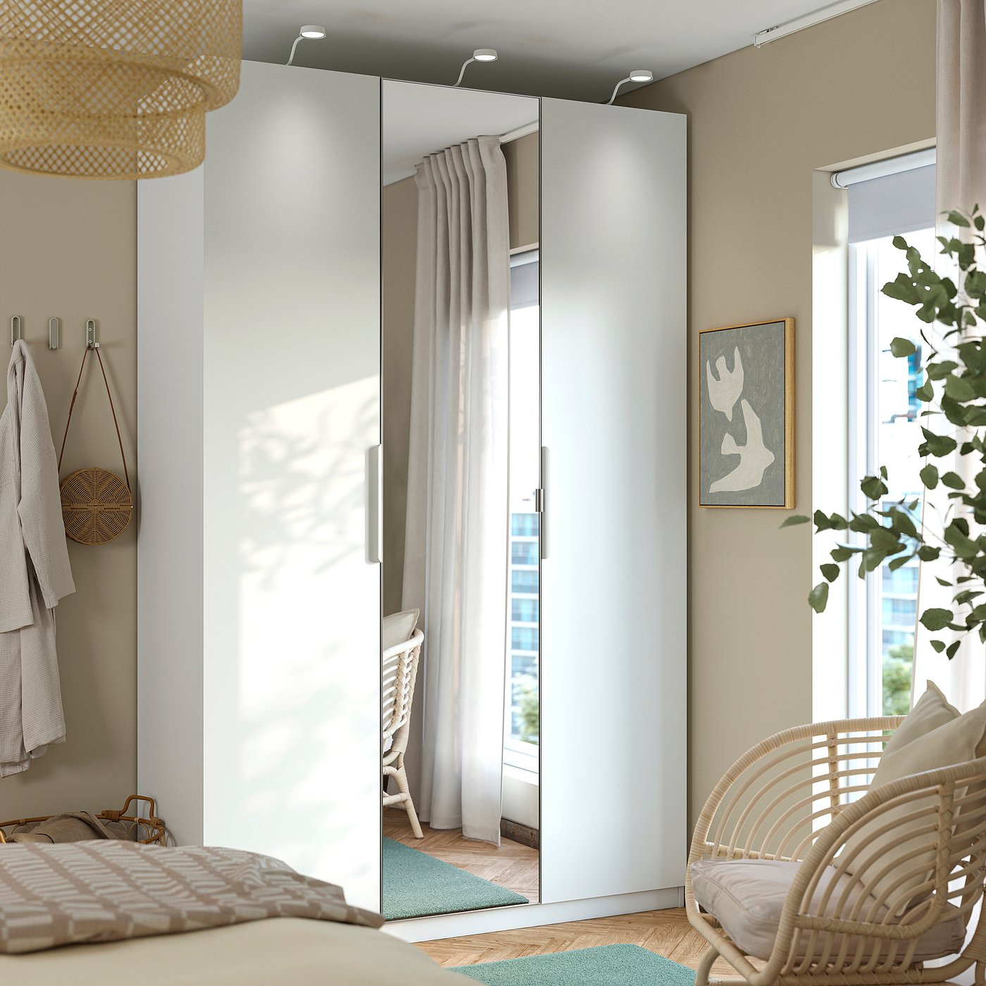 PAX / FORSAND/ÅHEIM wardrobe combination, white/mirror glass