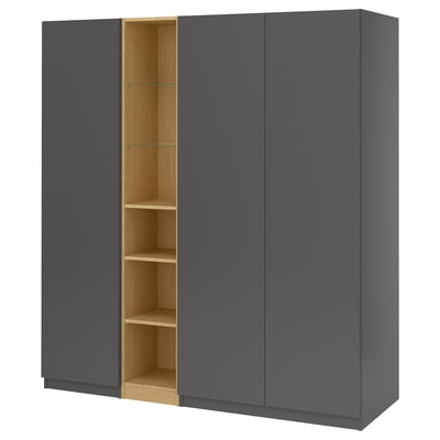PAX / FORSAND Wardrobe combination, dark gray dark gray/oak effect, 72 7/8x23 5/8x79 1/8 "
