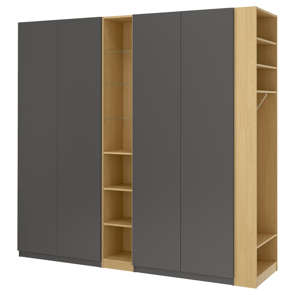 PAX / FORSAND Wardrobe combination, dark gray dark gray/oak effect, 100 3/8x23 5/8x79 1/4 "