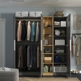 PAX / FORSAND Wardrobe combination, dark gray dark gray/oak effect, 72 7/8x23 5/8x79 1/8 "