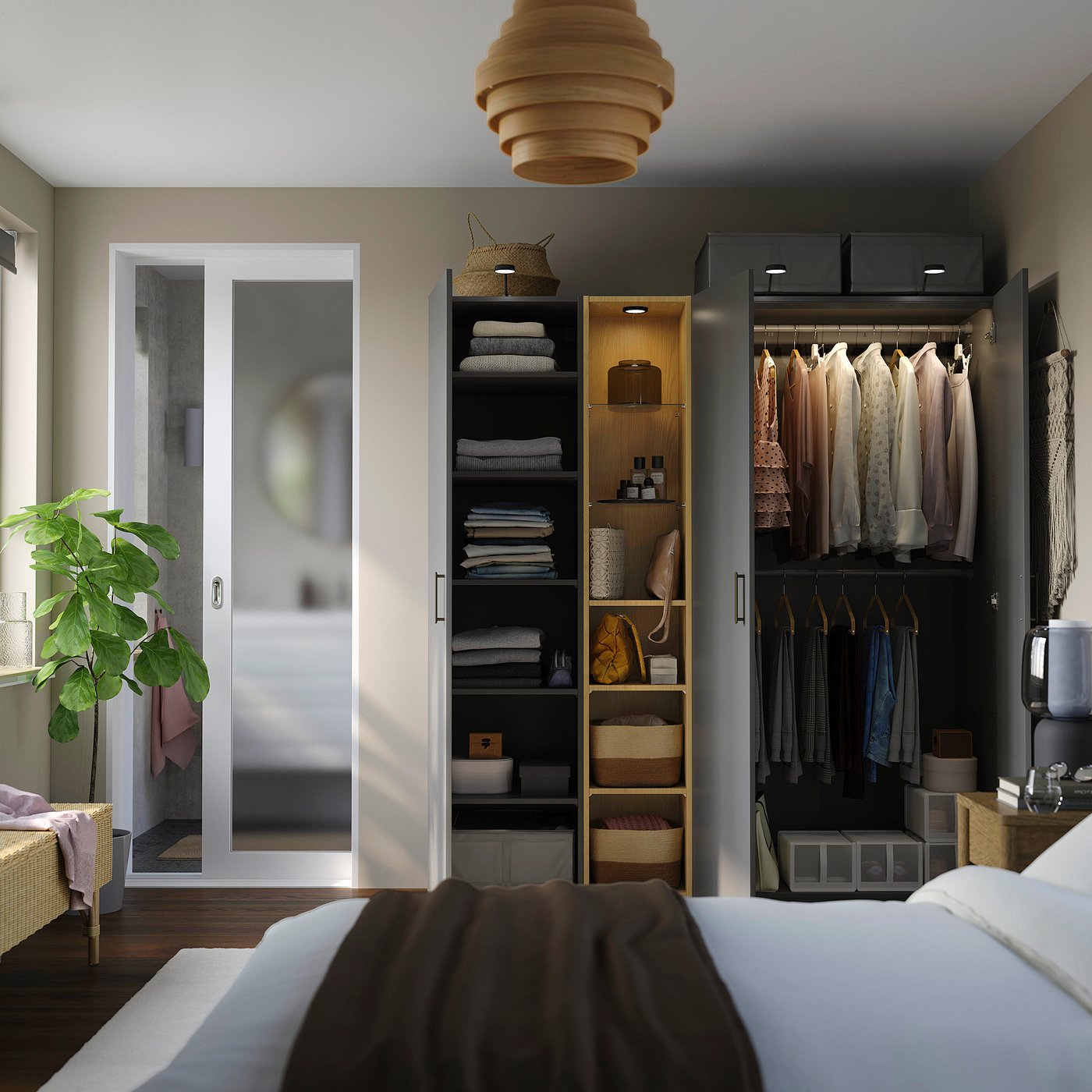 Wardrobe combination, dark gray dark gray/oak effect 6