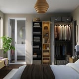 PAX / FORSAND Wardrobe combination, dark gray dark gray/oak effect, 72 7/8x23 5/8x79 1/8 "