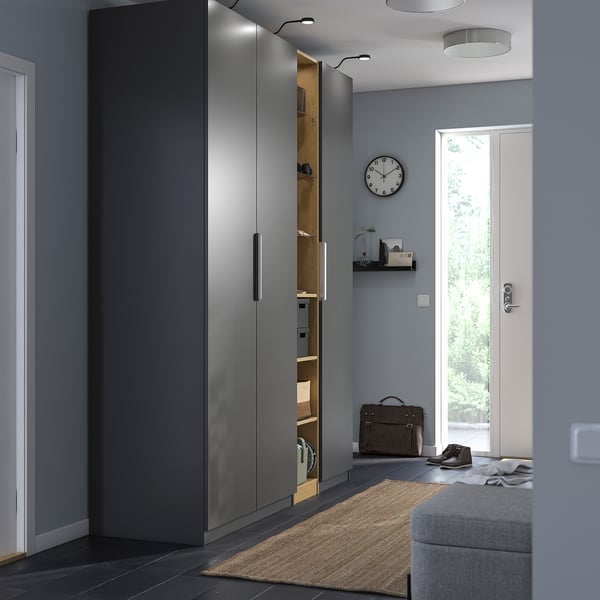 PAX / FORSAND Wardrobe combination, dark gray dark gray/oak effect, 72 7/8x23 5/8x93 1/8 "