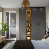 PAX / FORSAND Wardrobe combination, dark gray dark gray/oak effect, 72 7/8x23 5/8x93 1/8 "