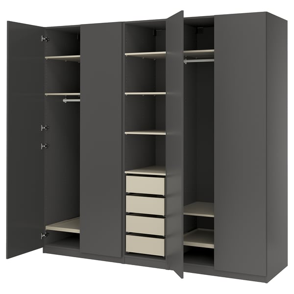 PAX / FORSAND Wardrobe combination, dark gray gray-beige/dark gray, 98 3/8x23 5/8x93 1/8 "