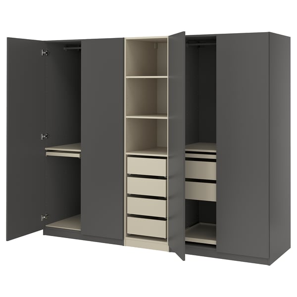 PAX / FORSAND Wardrobe combination, dark gray gray-beige/dark gray, 98 3/8x23 5/8x79 1/4 "