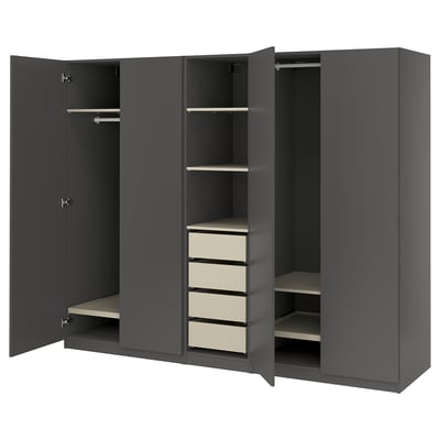 PAX / FORSAND Wardrobe combination, dark gray gray-beige/dark gray, 98 3/8x23 5/8x79 1/4 "