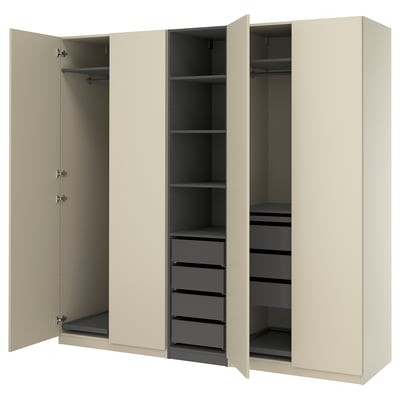 PAX / FORSAND Wardrobe combination, gray-beige dark gray/gray-beige, 98 3/8x23 5/8x93 1/8 "