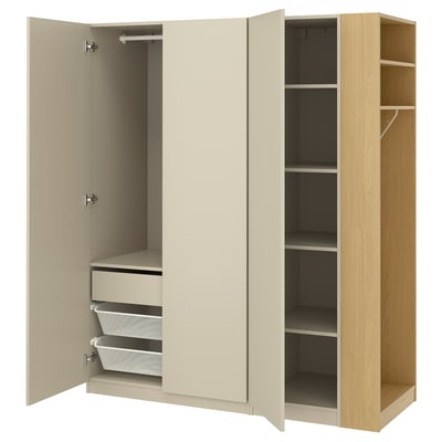PAX / FORSAND Wardrobe combination, gray-beige gray-beige/oak effect, 66 7/8x23 5/8x79 1/4 "