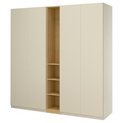 PAX / FORSAND Wardrobe combination, gray-beige gray-beige/oak effect, 92 1/2x23 5/8x79 1/4 "