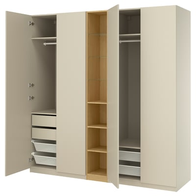 PAX / FORSAND Wardrobe combination, gray-beige gray-beige/oak effect, 92 1/2x23 5/8x93 1/8 "
