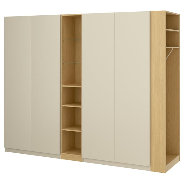 PAX / FORSAND Wardrobe combination, gray-beige gray-beige/oak effect, 100 3/8x23 5/8x79 1/4 "