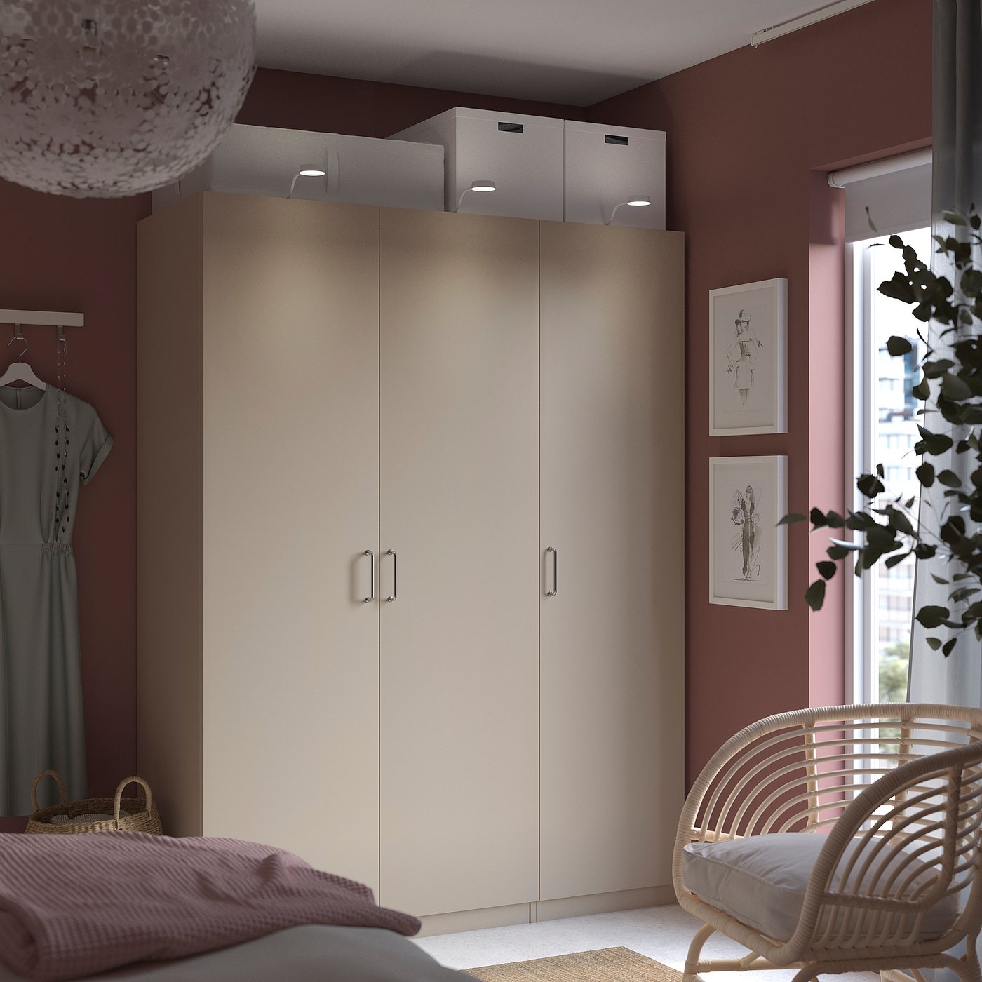 PAX / FORSAND wardrobe combination, gray-beige/gray-beige