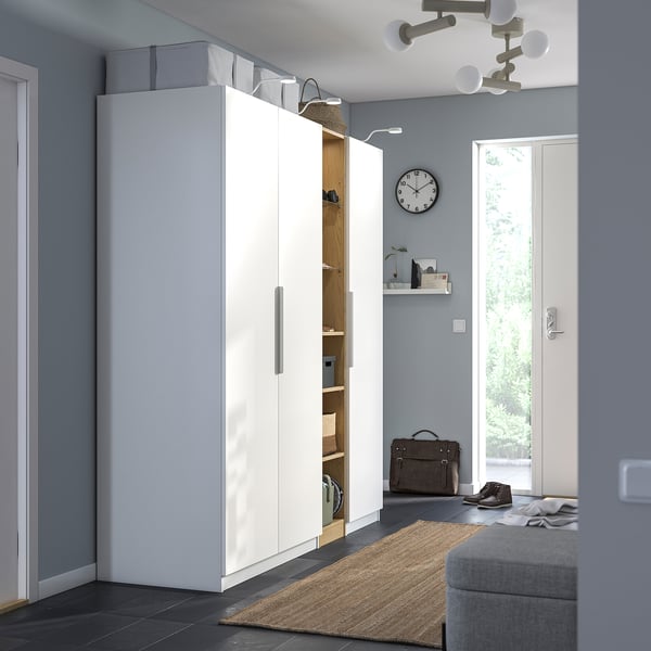 PAX / FORSAND Wardrobe combination, white white/oak effect, 72 7/8x23 5/8x79 1/8 "