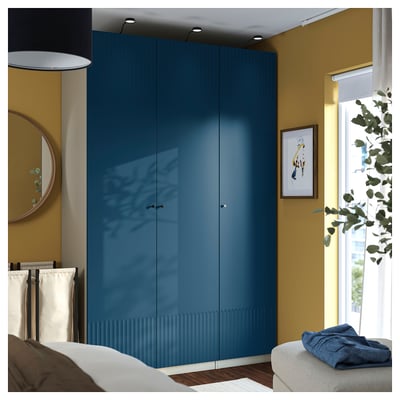 PAX / FYRUDDEN Wardrobe combination, gray-beige/blue, 59x23 5/8x93 1/8 "