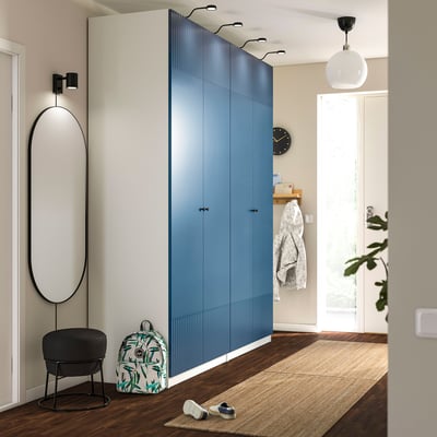 PAX / FYRUDDEN Wardrobe combination, white/blue, 78 3/4x23 5/8x93 1/8 "