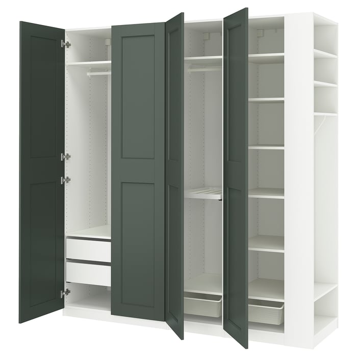 PAX / GRIMO wardrobe combination, white gray-green/white, 865/8x235 ...