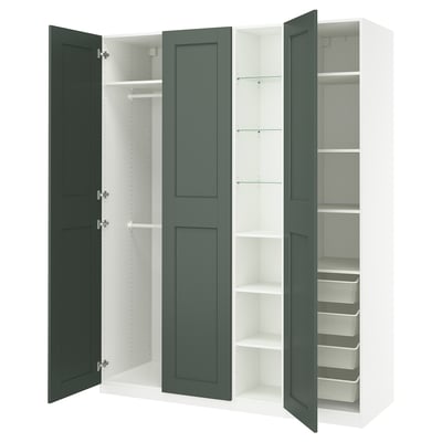 PAX / GRIMO Wardrobe combination, white gray-green/white, 72 7/8x23 5/8x79 1/4 "