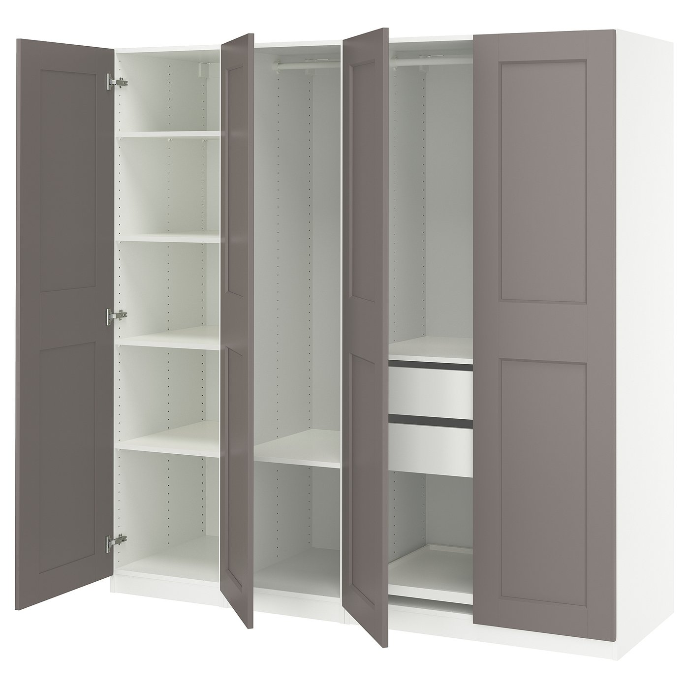 PAX / GRIMO wardrobe combination, white/gray, 783/4x235/8x791/4