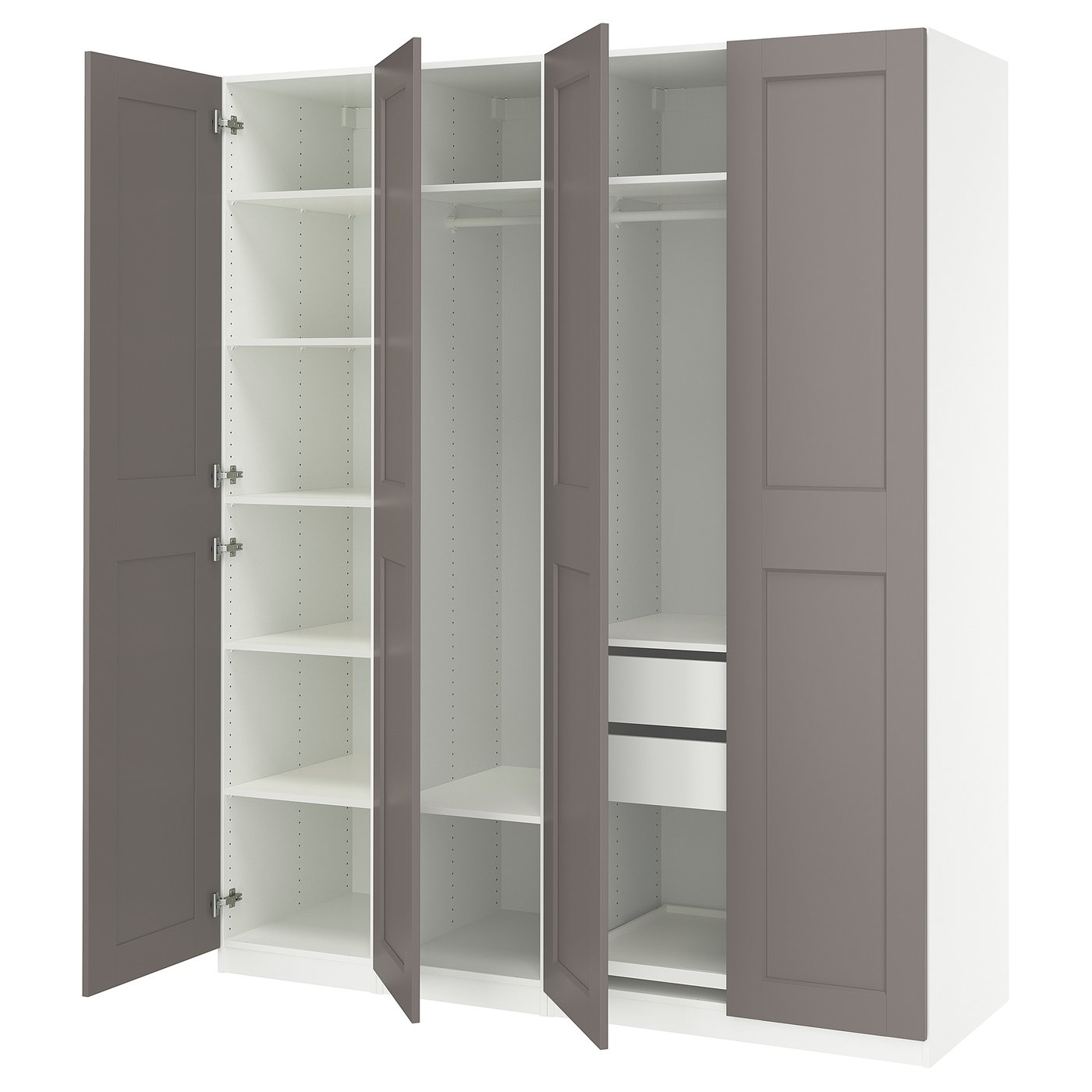 PAX / GRIMO wardrobe combination, white/gray, 783/4x235/8x931/8