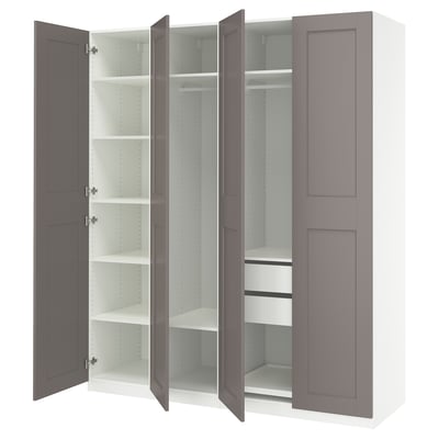 PAX / GRIMO Wardrobe combination, white/gray, 78 3/4x23 5/8x93 1/8 "