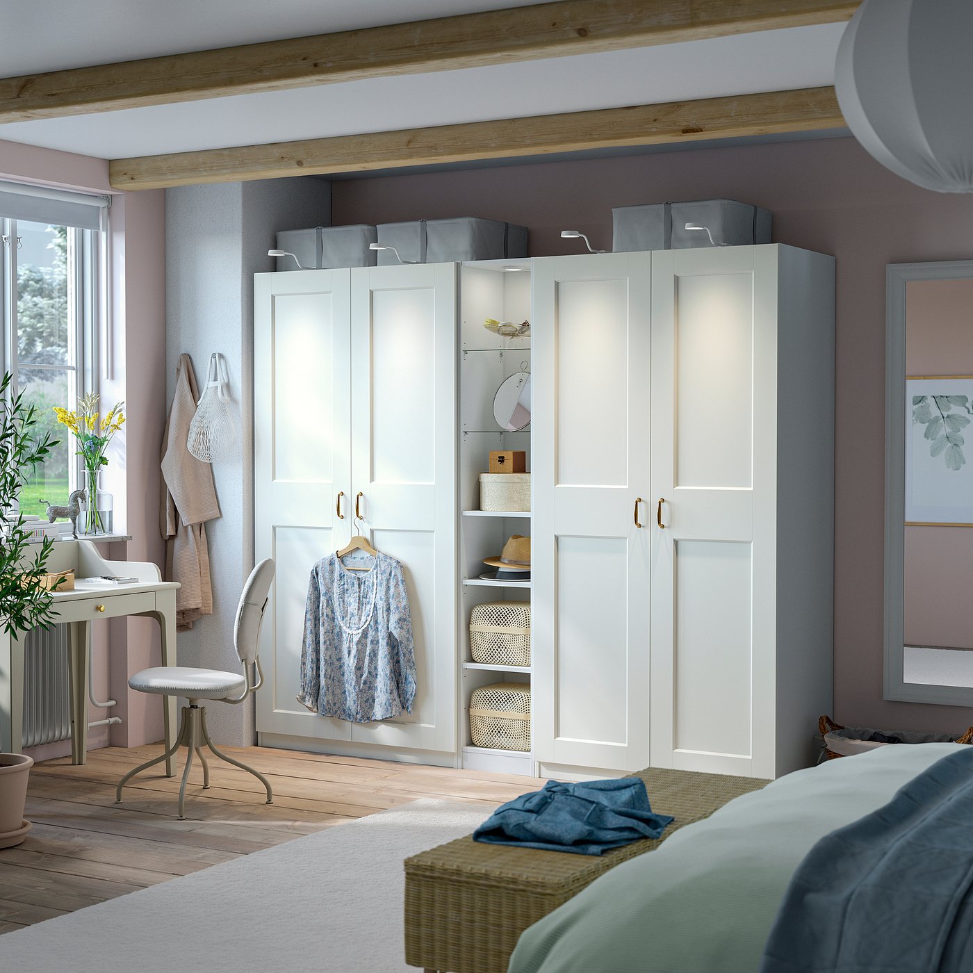 PAX / GRIMO wardrobe combination, white white/white, 921/2x235