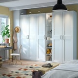 PAX / GRIMO Wardrobe combination, white white/white, 112 1/4x23 5/8x93 1/8 "