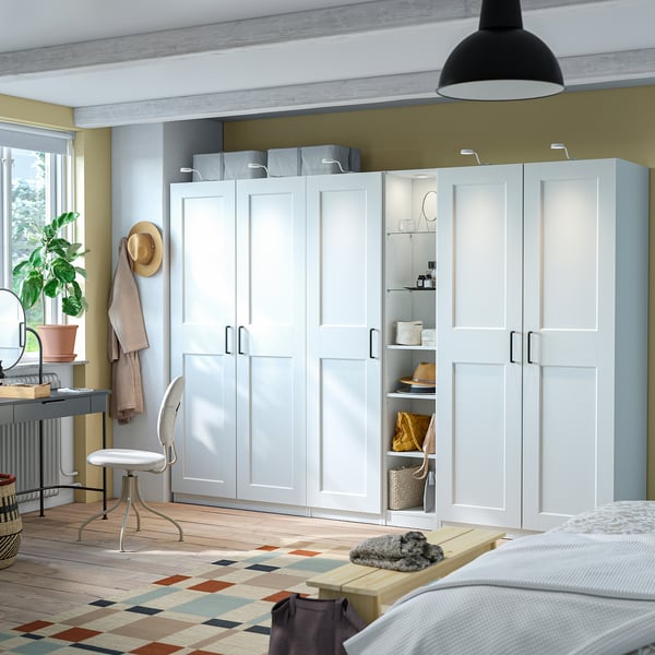 PAX / GRIMO Wardrobe combination, white white/white, 112 1/4x23 5/8x79 1/4 "
