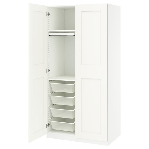 PAX / GRIMO Wardrobe combination, white/white, 39 3/8x23 5/8x79 1/4 "