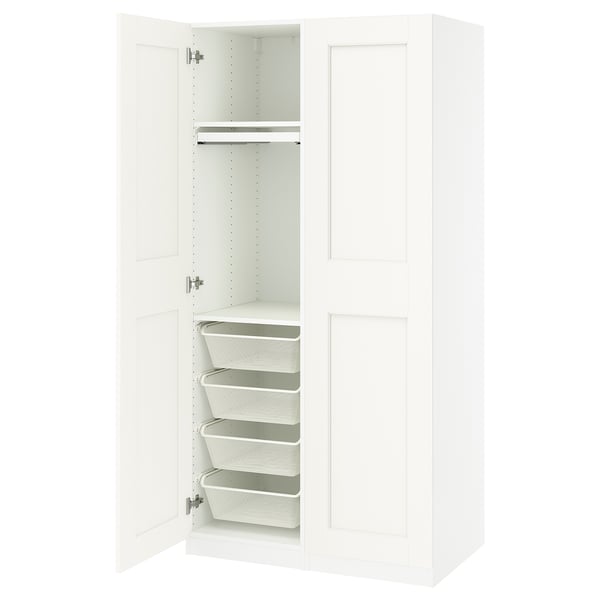 PAX / GRIMO Wardrobe combination, white/white, 39 3/8x23 5/8x79 1/4 "