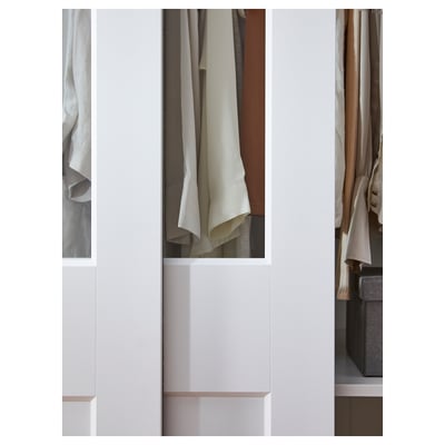 PAX / GRIMO Wardrobe with sliding doors, white/clear glass white, 78 3/4x26x93 1/8 "
