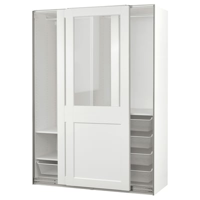 PAX / GRIMO Wardrobe with sliding doors, white/clear glass white, 59x26x79 1/4 "