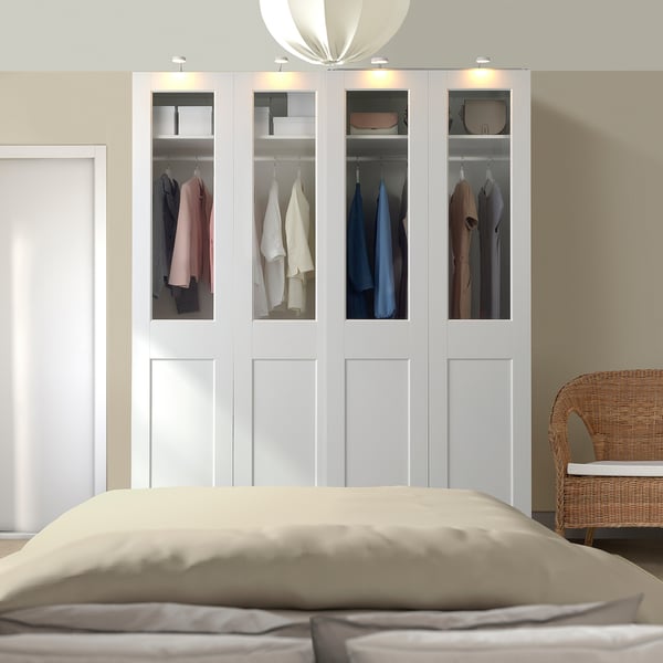 PAX / GRIMO Wardrobe with sliding doors, white/clear glass white, 78 3/4x26x93 1/8 "
