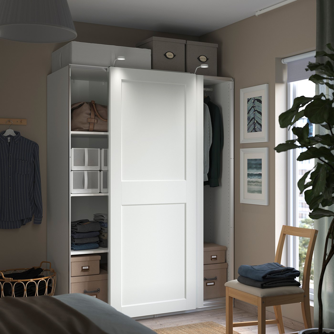 PAX / GRIMO wardrobe with sliding doors, white/white, 59x26x791/4