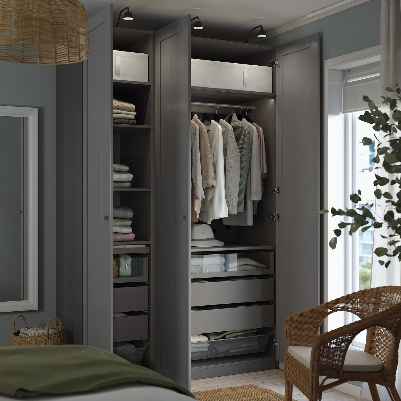 PAX / GULLABERG wardrobe combination, dark gray/gray, 59x235/8x931