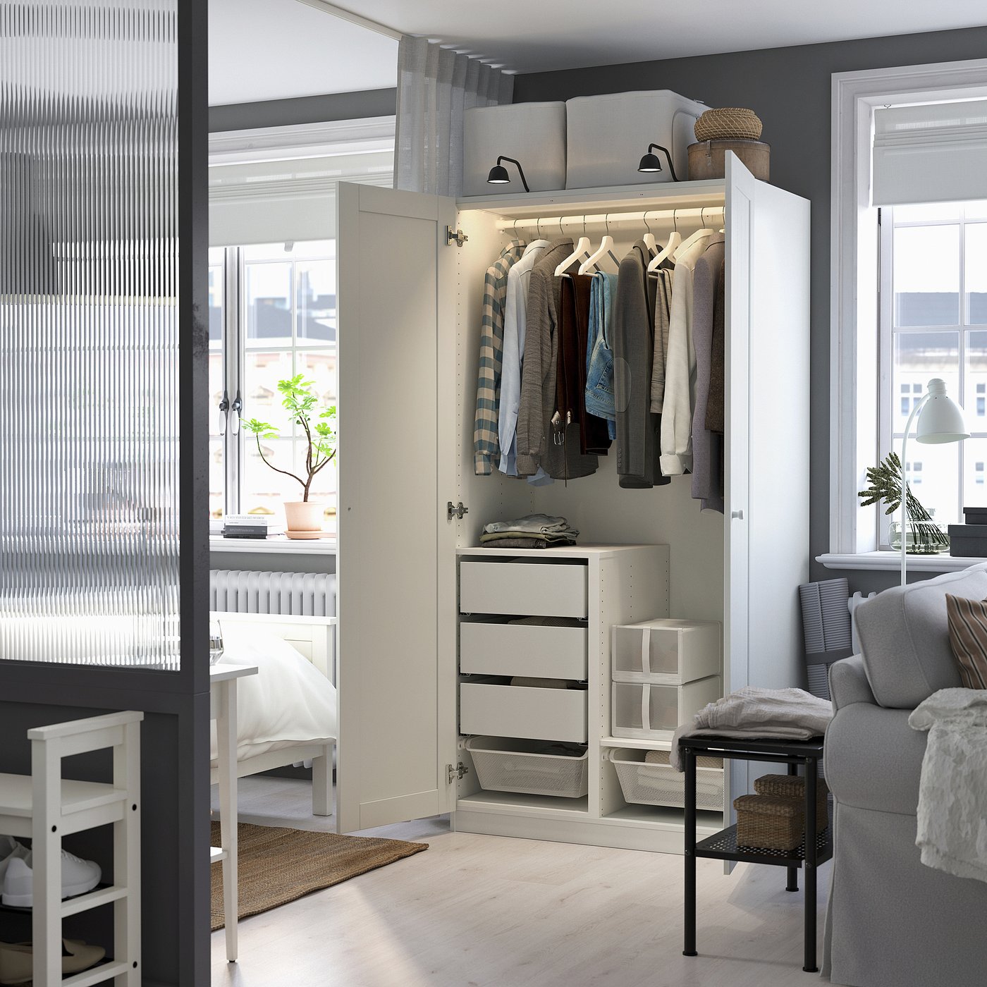 PAX / GULLABERG wardrobe combination, white/white, 393/8x235/8x791