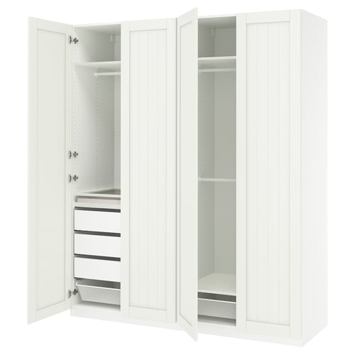 White ikea PAX wardrobe with hanging & drawer sections